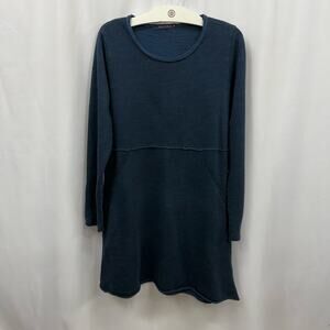 Cut Loose Blue Sweater Dress Tunic Sweatshirt 100% Cotton Pockets Lagenlook M
